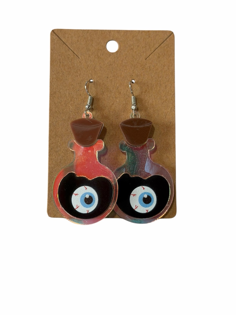 Whimsical Potion Bottle Eyeball Dangle Earrings - Brown & Multicolor